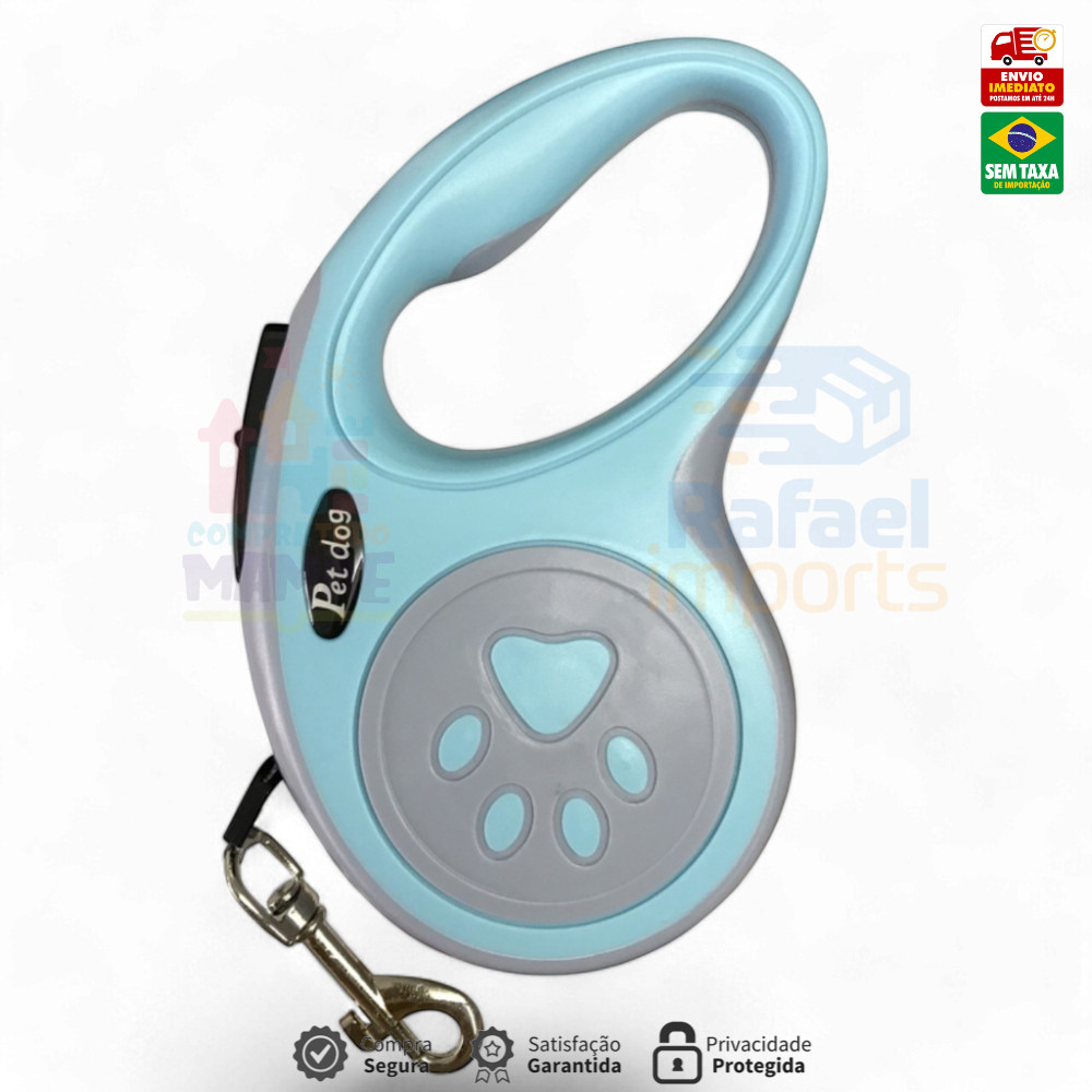 Coleira Guia Retrátil Com 3m ou 5m Para Cães Até 20 Kg Para Passeio Pets