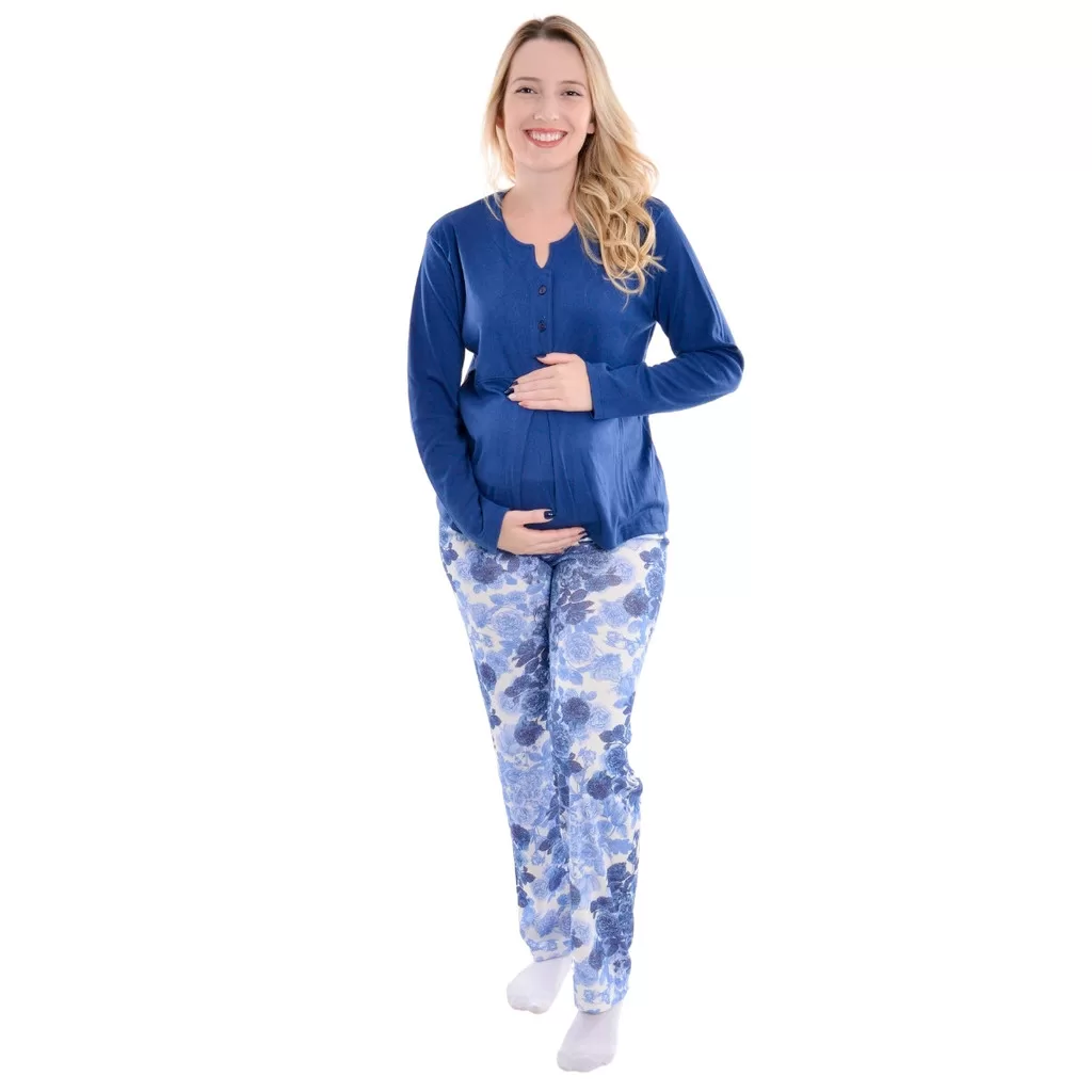 Pijama Feminino Gestante Canelado Madam Victory