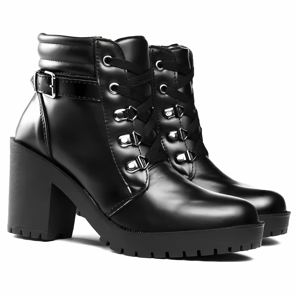 Bota Coturno Salto Alto Cano Baixo Com Zíper Feminina