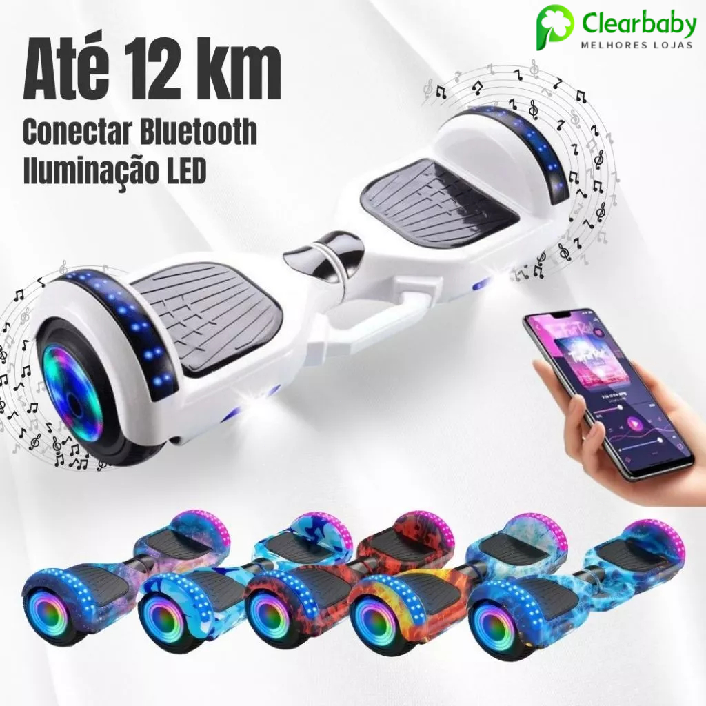 Hoverboard Elétrico Infantil 6,5 com LED, Música Bluetooth e Motor 600W – Brinquedo Premium