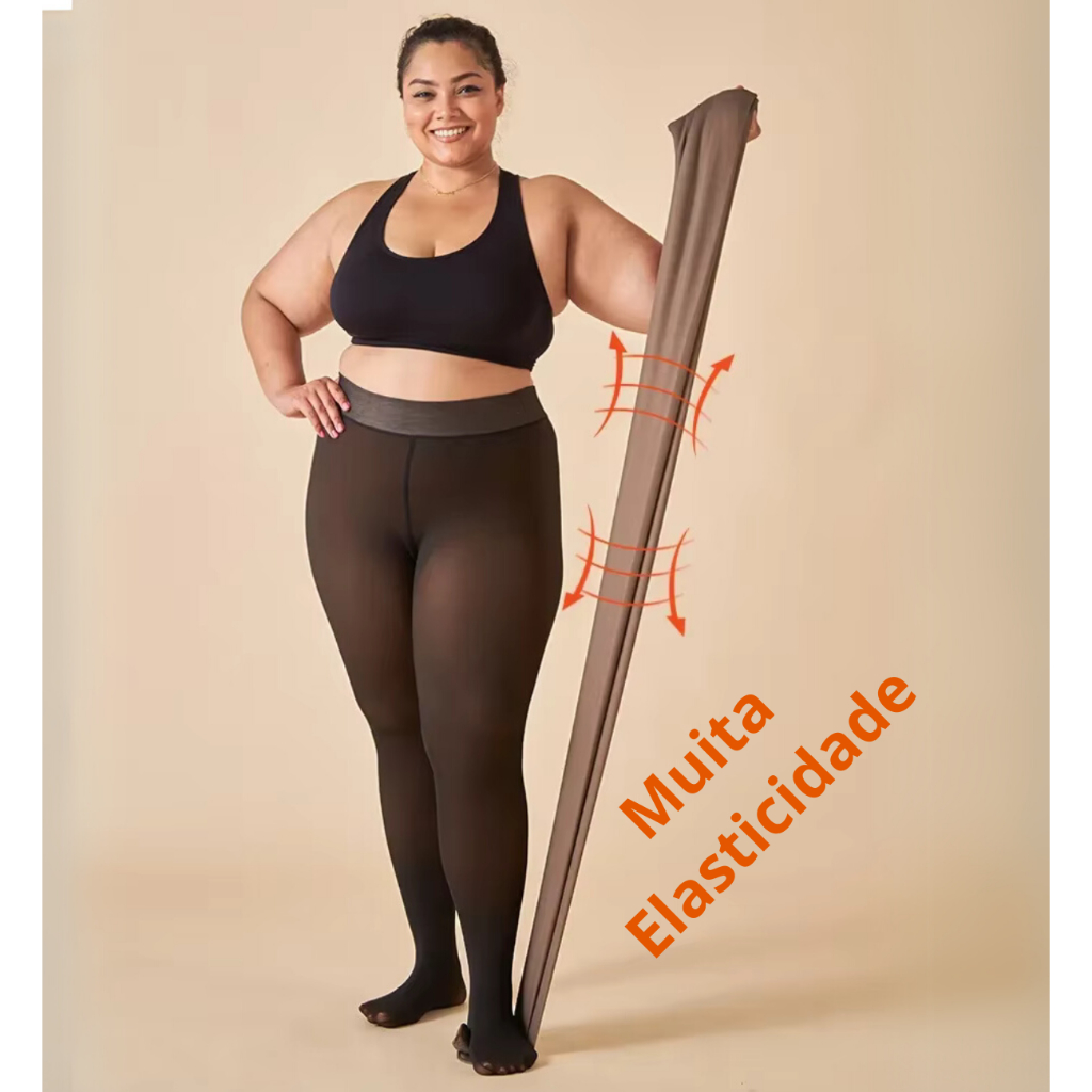 Meia Calça Térmica Lã Plus Size Translúcida Forrada Pelúcia