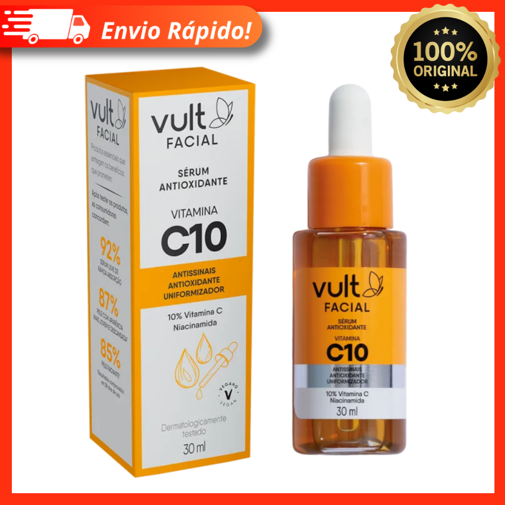 Sérum Facial Antioxidante Vitamina C10 Vult 30ml – Antissinais e Uniformizador
