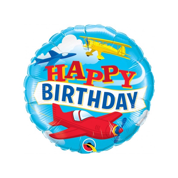 Balão 18 Qualatex Redondo Happy Birthday Aviões