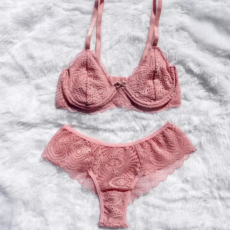 Conjunto Meia Taça Com Aro Renda Sem Bojo Lingerie Calcinha Sutiã Conforto Sexy