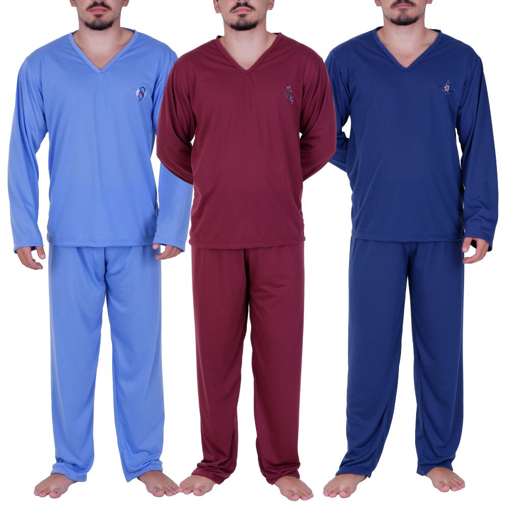 Pijama de Inverno ou Verão Masculino Manga Longa ou Curta Calça ou Short Adulto de Frio ou Calor Ale