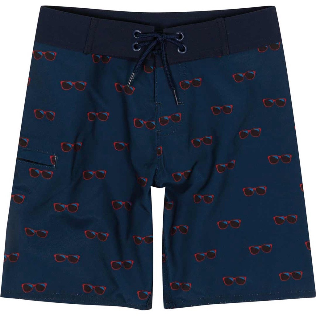 Bermuda Infantil Masculina Verão Azul Óculos Malwee Tactel Escola Conforto