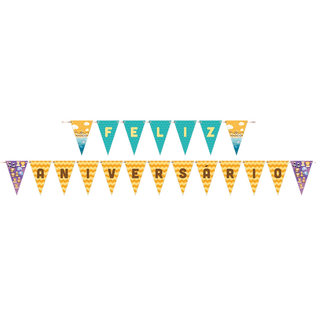 Faixa Feliz Aniversário Arca de Noé 175x13cm Junco 1und