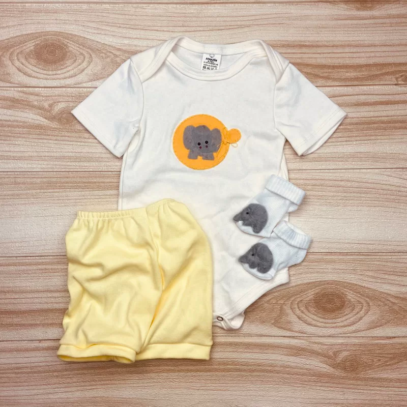 Conjunto body bebê curto verao calor cogumelo