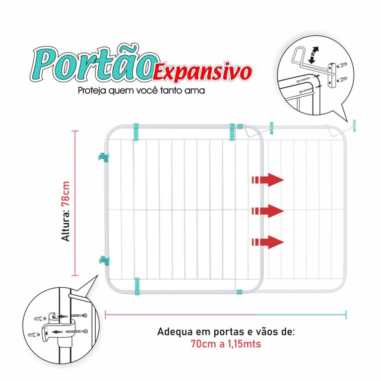 Portão Grade Expansivo Proteção Criança Cão P