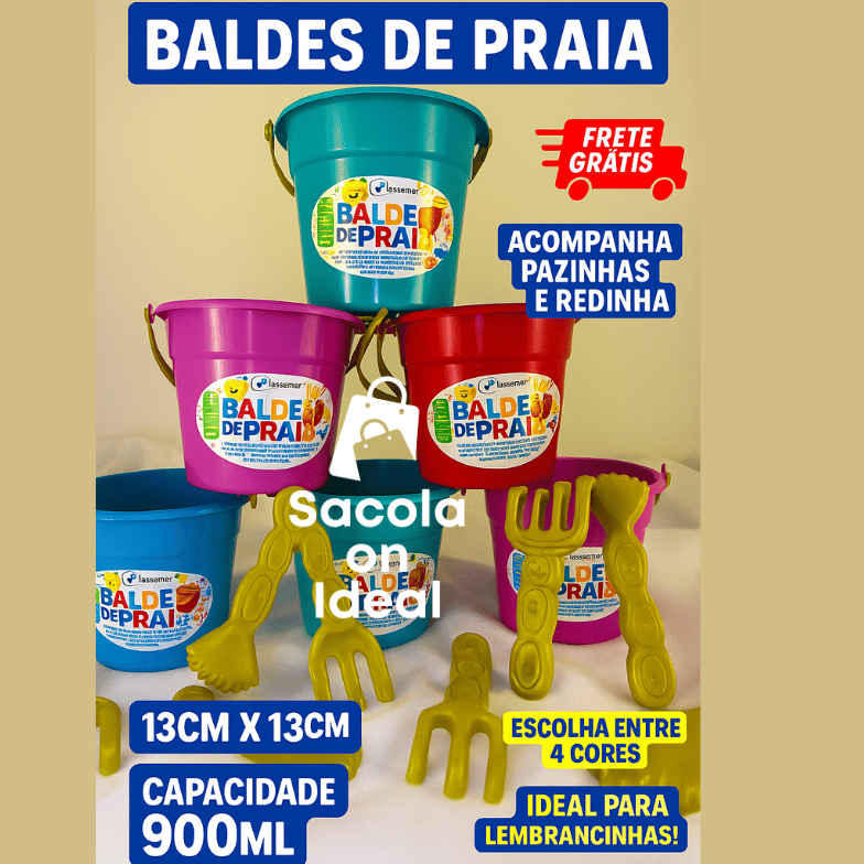 Kit 20 unidades Baldinhos de Praia infantil p/Diversão das Crianças