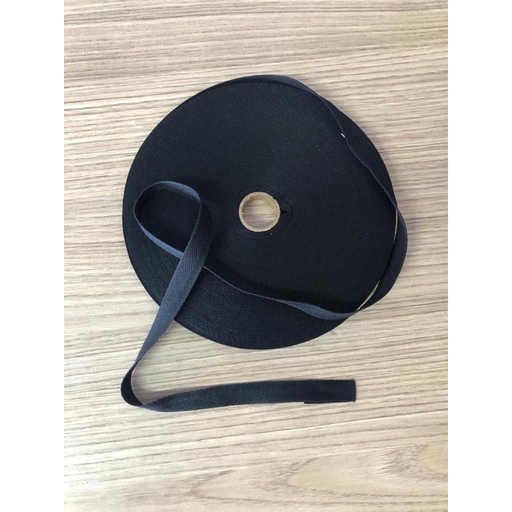 Cadarço Chato Sarjado Preto De Algodão 15mm Com 50 Metros