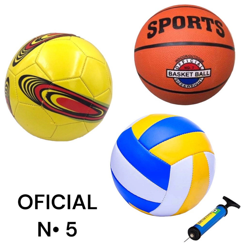 Kit Bola de Futebol + Bola de Vôlei + Bola de basquete + Bomba Praia Quadra Campo Society Futsal