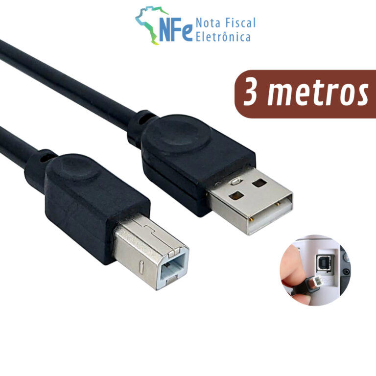 Cabo USB Tipo B com 3 metros para Impressora Scann
