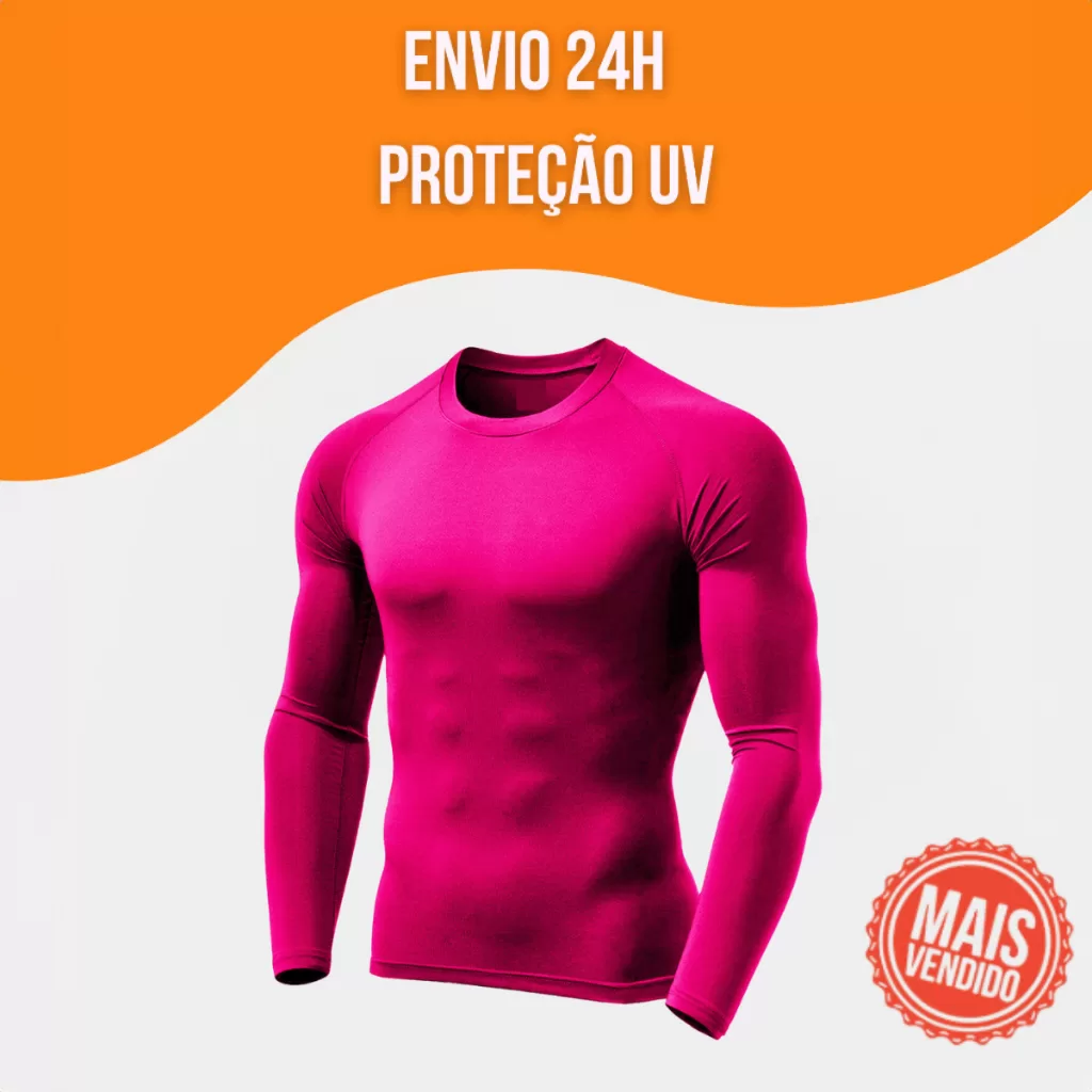 Camisa Térmica Manga Longa Rosa Camiseta Proteção Solar UV50+ Segunda Pele Treino Fitness Academia