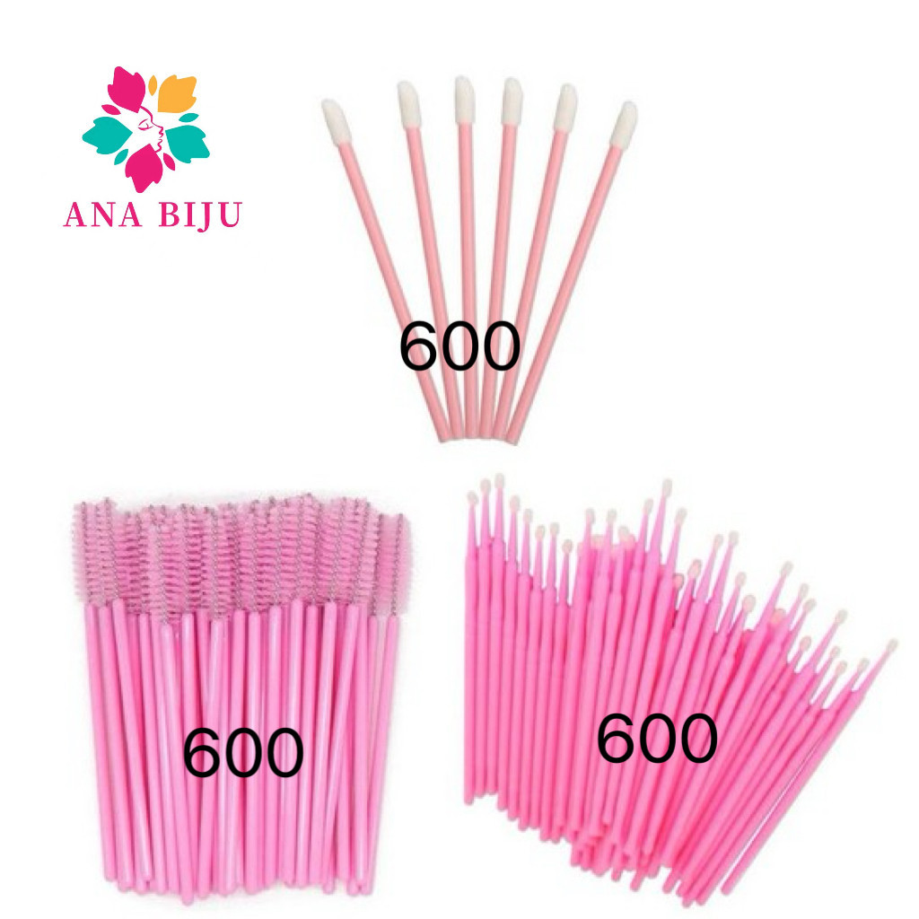 ANA1108 Kit – 600 Escovinhas + 600 Microbrush + 600 Aplicador de Batom Alongamento Cilios