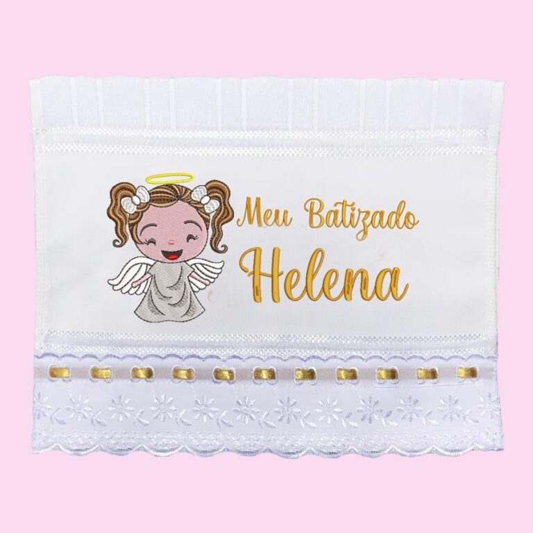 Toalha De Mão Batizado Bordada Com Nome Anjinha P