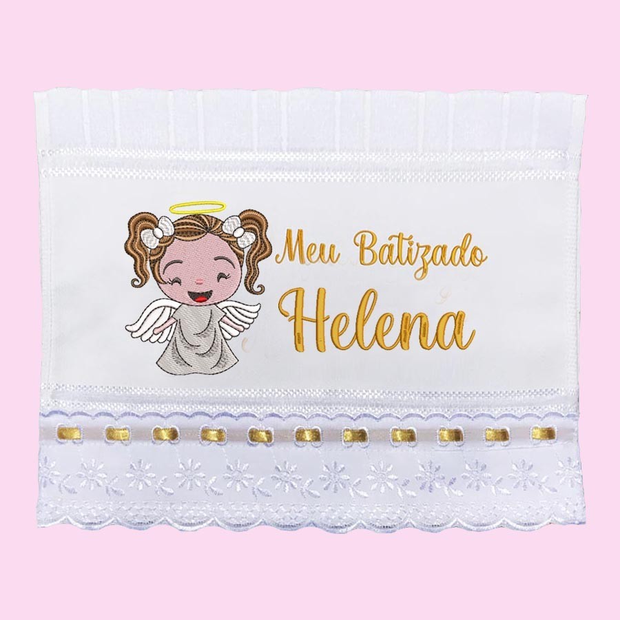 Toalha De Mão Batizado Bordada Com Nome Anjinha Premium