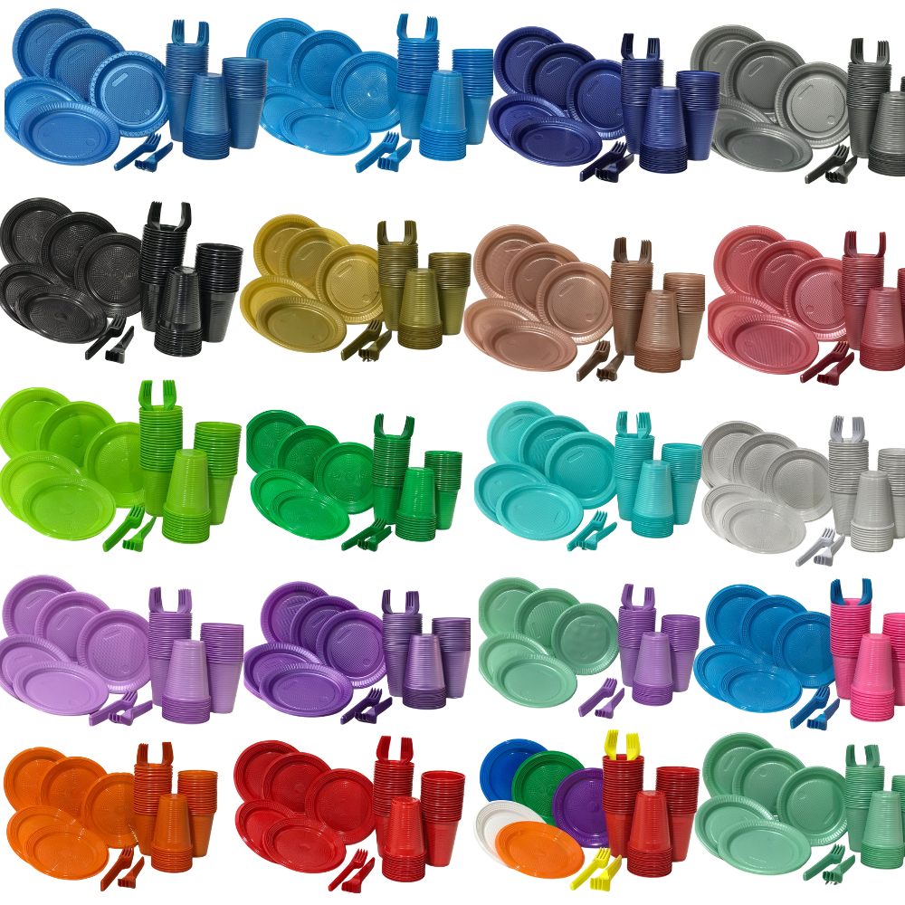 Kit Festa Descartáveis 50 Pessoas Festa, Aniversário, Pratos, Copos e Garfos