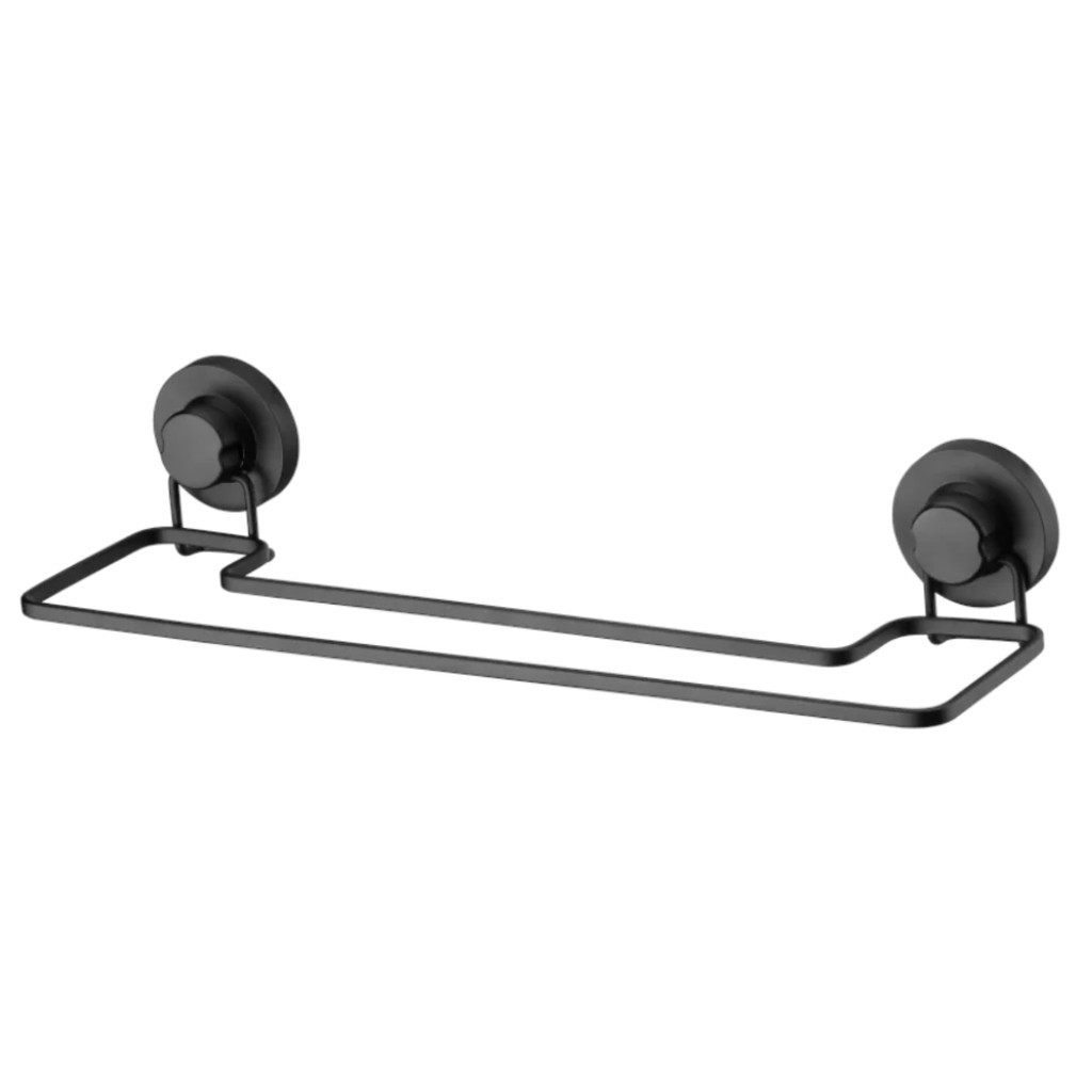 Porta Toalhas Duplo Com Ventosa Toalheiro Black Aço Piatina