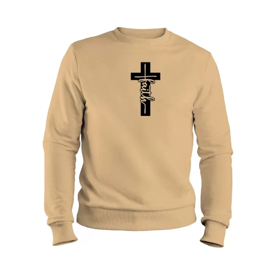 Blusa de frio moletom gola redonda sem capuz modelo unissex com estampa Cruz Faith