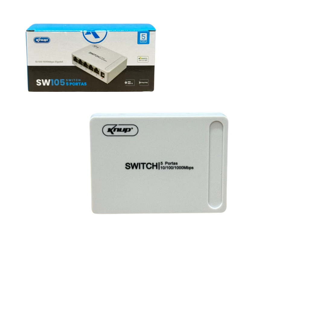 Switch 5 Portas Gigabit Hub Para Internet Lan Rede Fast Rj45 10/100/1000 Mbps Com Fonte De Alimentaç