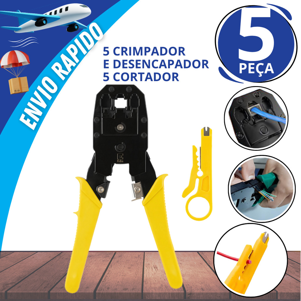 5 Alicate de Crimpar Cortar Decapar 3em1 e Cortador Fio Cabo De Rede Internet Profissional RJ11 RJ12