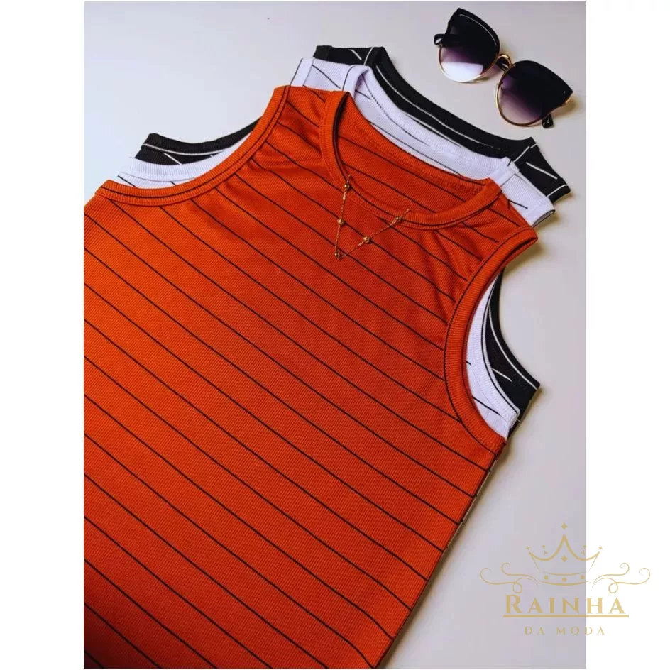 KIT 3 Blusinha Regata Listrada Tendência Camiseta Básica Ribana Moda Blogueira
