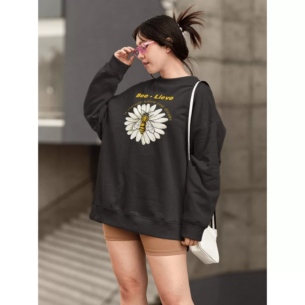 Moletom Blusa de Frio Básico Estiloso Feminino Estampado Gola Redonda Confortável 100% Algodão