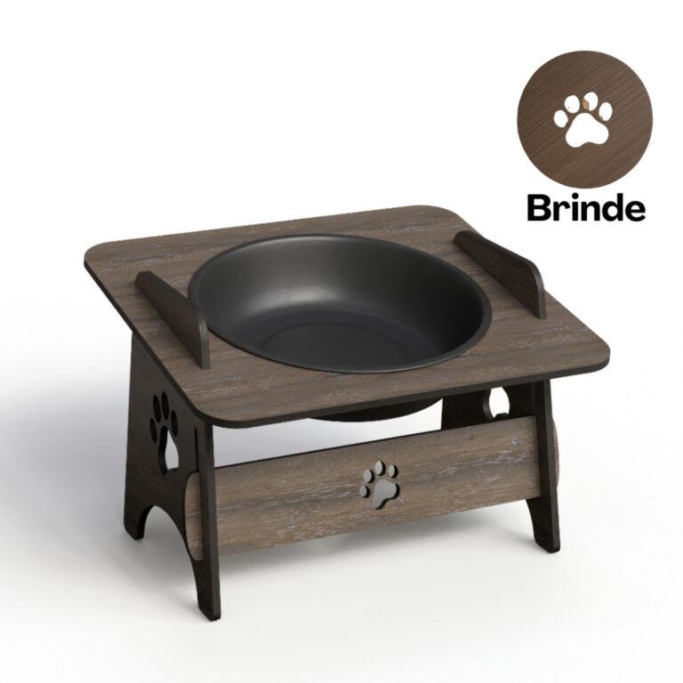 Comedouro Elevado Em MDF Para Gatos e Cachorros Pe