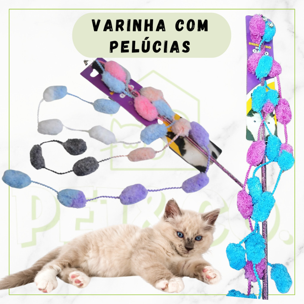 Brinquedo Interativo para Gatos  Varinha com Pena Colorida e Pelúcia
