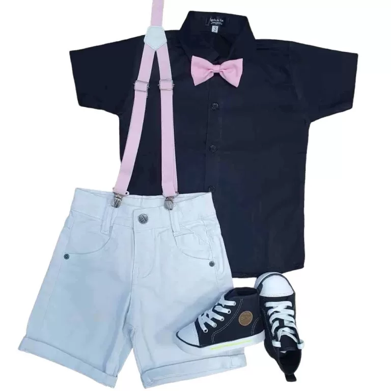 Bermuda Branca com Camisa Preta Infantil