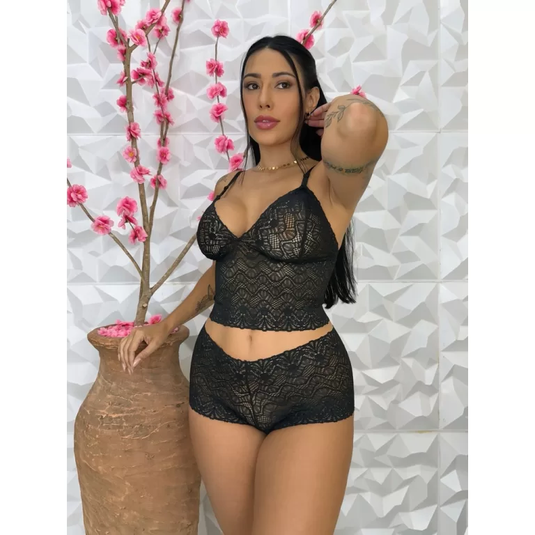 Conjunto Renda Espera Marido Lingerie Com Forro Al