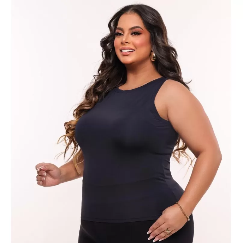 Blusa feminina plus size regata Lisa moda maior G1 G2 G3 no sulpex poliamida