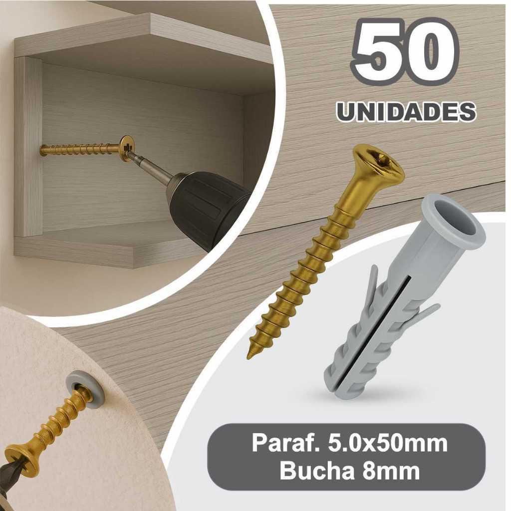 Kit Parafuso Philips 5,0 X 50mm + Bucha 8mm C/ Anel 50un