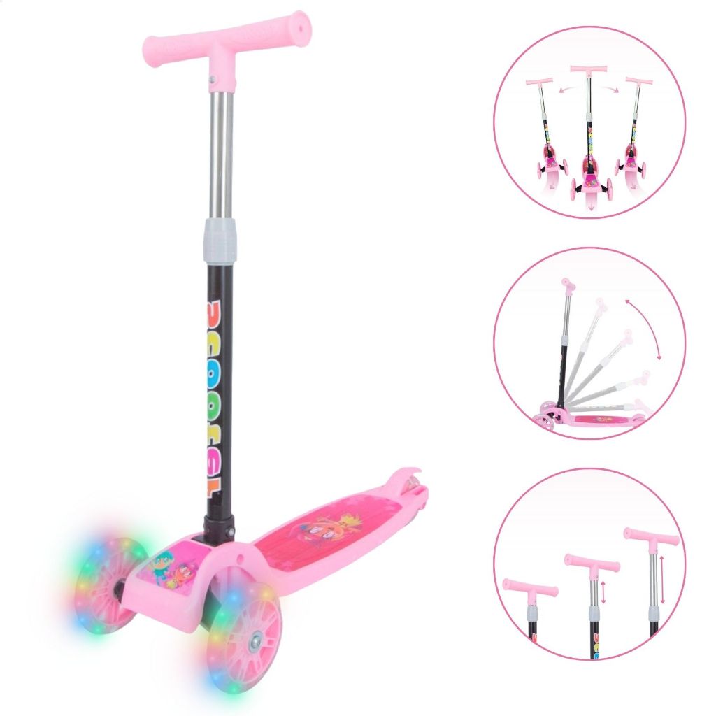 Patinete infantil 3 rodas com led ajustável scooter dobrável menino menina