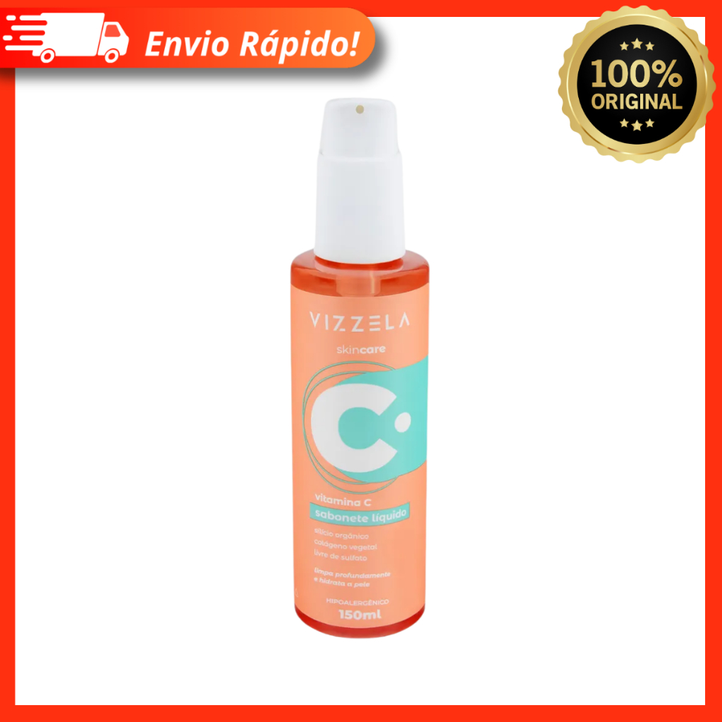Sabonete Líquido Facial Vitamina C Vegano Limpeza Eficaz Remove Impurezas da Pele 150ml – Vizzela