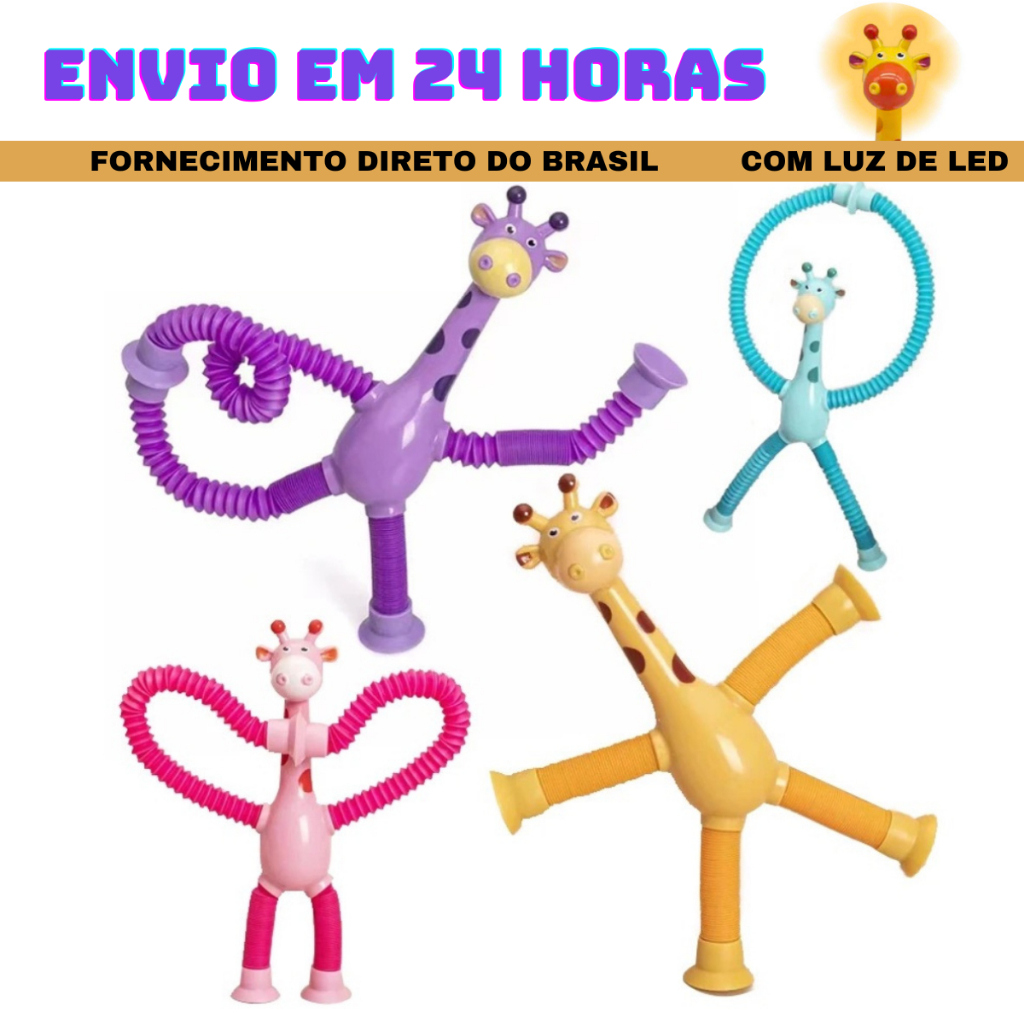 Kits 1/2/4 de Brinquedo Infantil Girafa Pop Tubo Led Com Ventosa