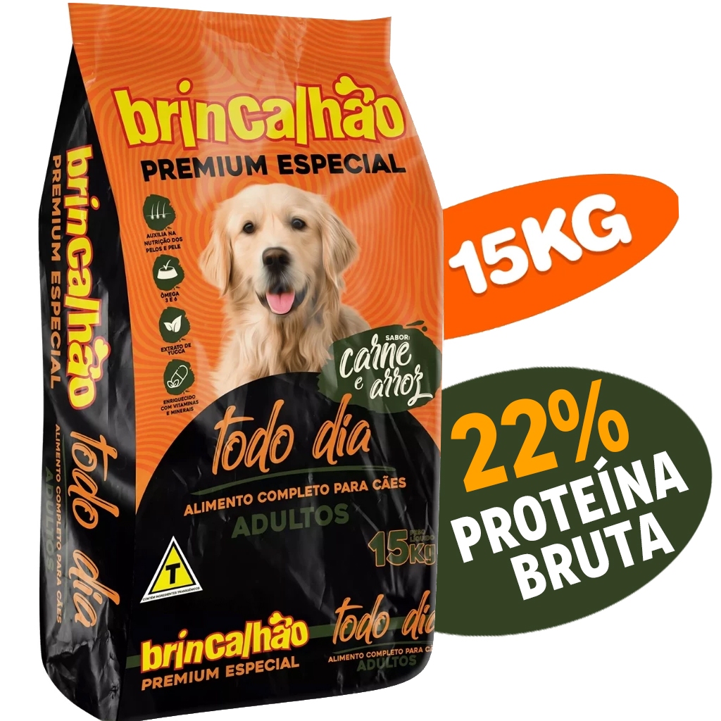 Ração Premium Especial 22% de Proteína Carne e Arroz Brincalhão 15kg