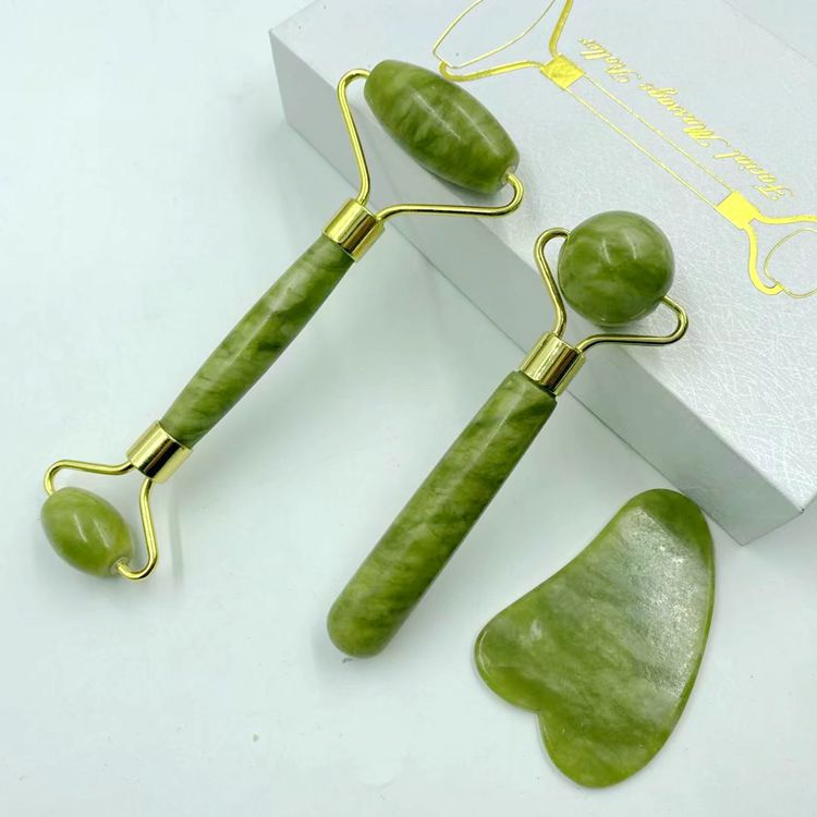 Rolo Pedra de Jade Placa Gua Sha Massagem Facial A