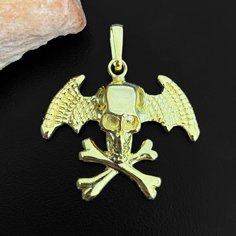 Pingente Com Caveira 4,8cm Masculino Grande Banhado a Ouro 18k