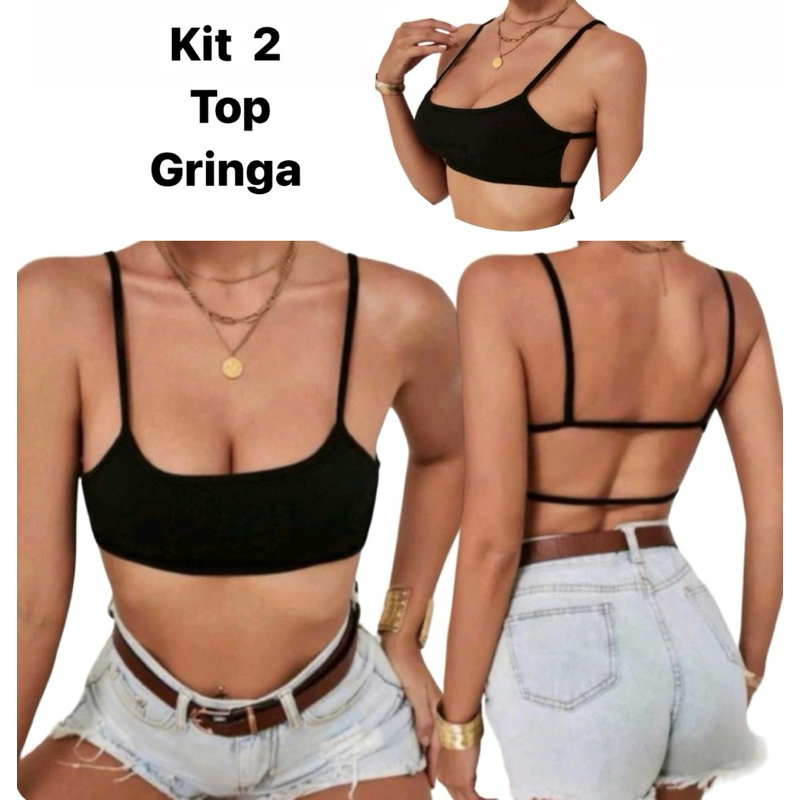 Kit top cropped Costa nua sem bojo, fitness academia moda gringa