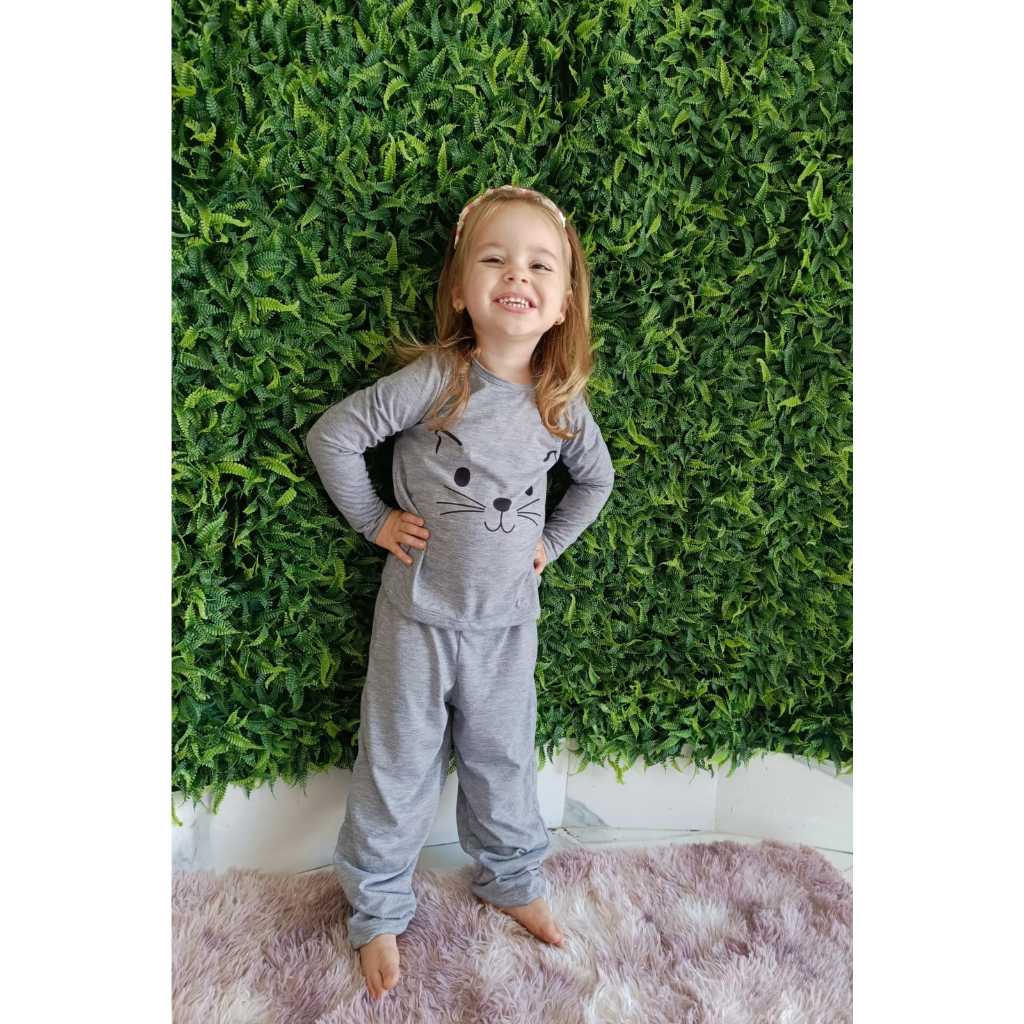 Pijama Feminino Infantil Inverno Manga Longa Desenho