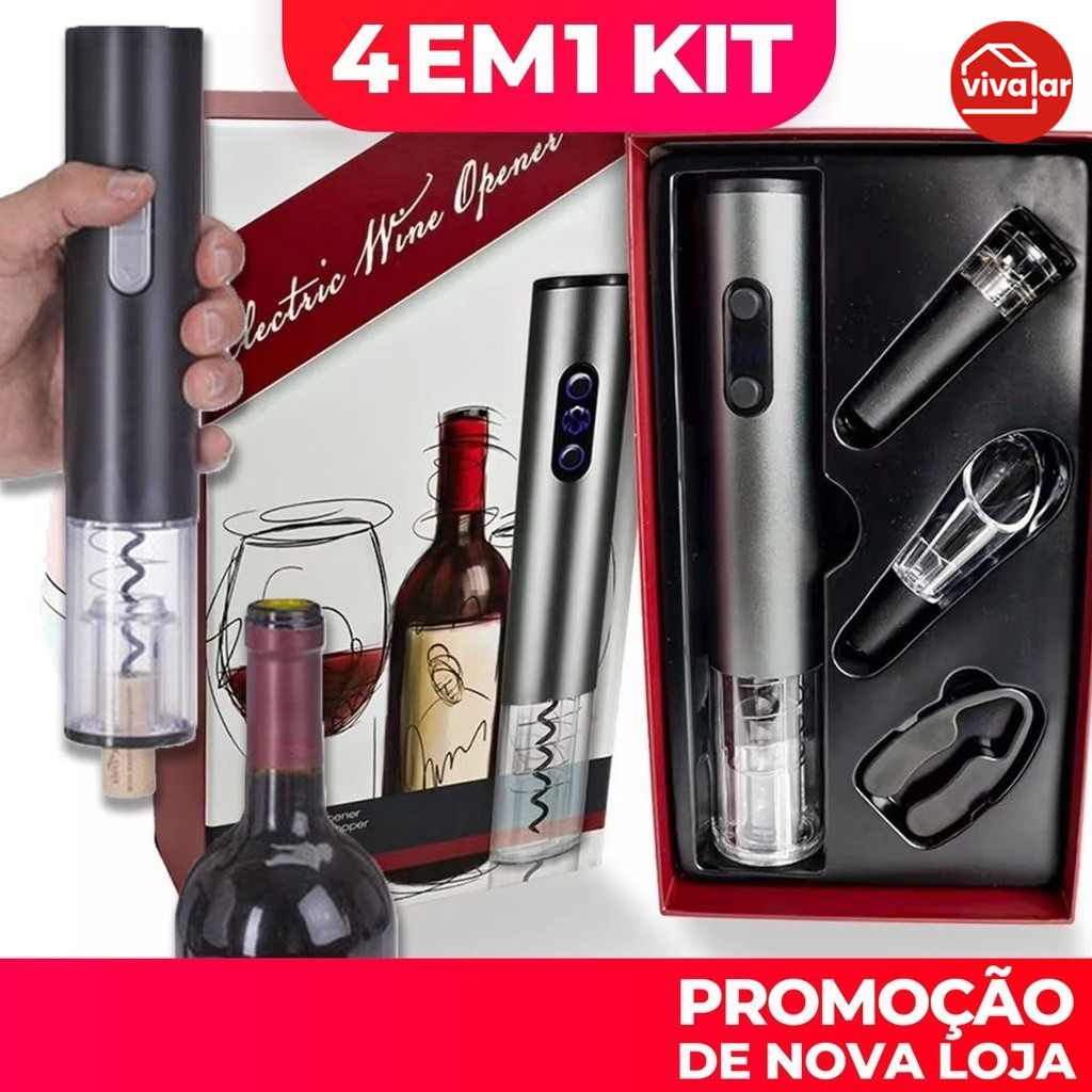 Kit Abridor De Garrafa De Vinho Automático Saca Rolha Elétrico A Pilha Presente para casa