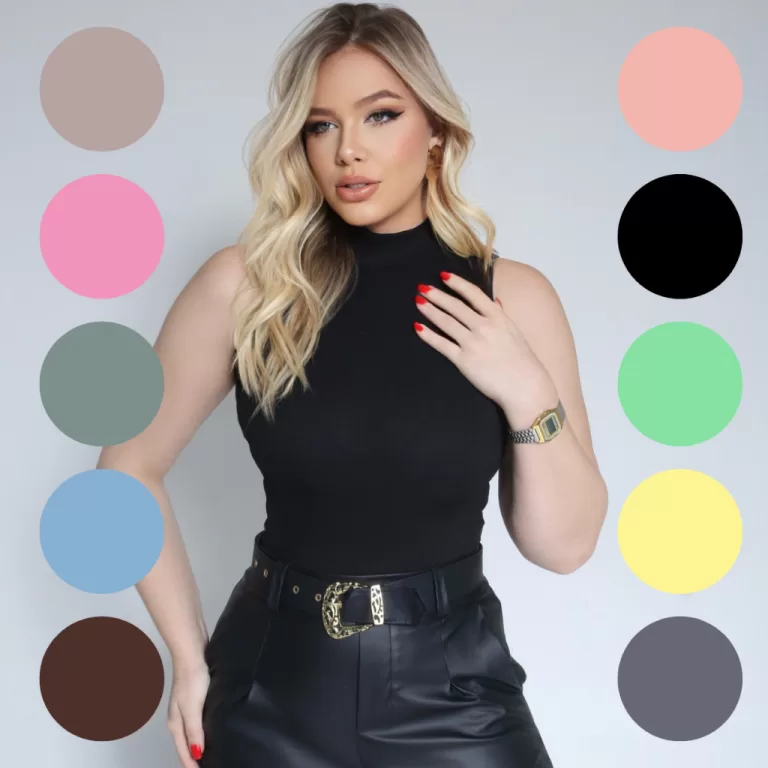 Regata Gola Alta Blusa Feminina Básica Slim Malha