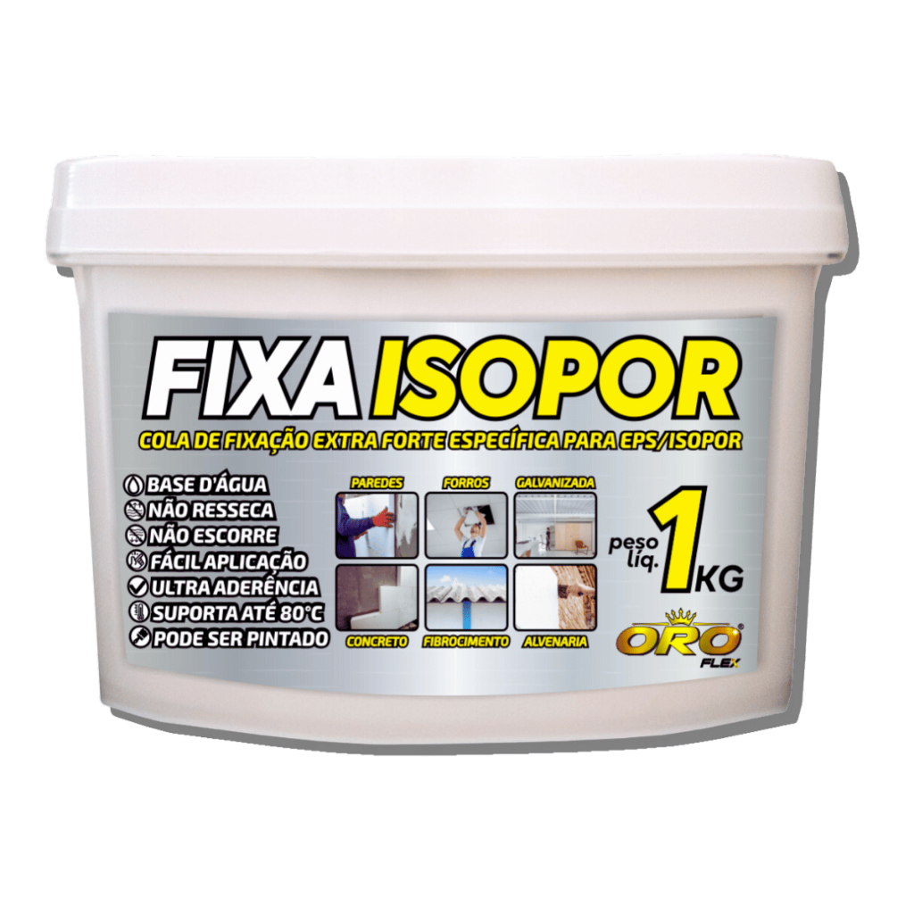 Cola forte para fixar ISOPOR em teto PVC, Madeira, telhas Amianto, Zinco, Brasilit 1KG (OROFLEX)