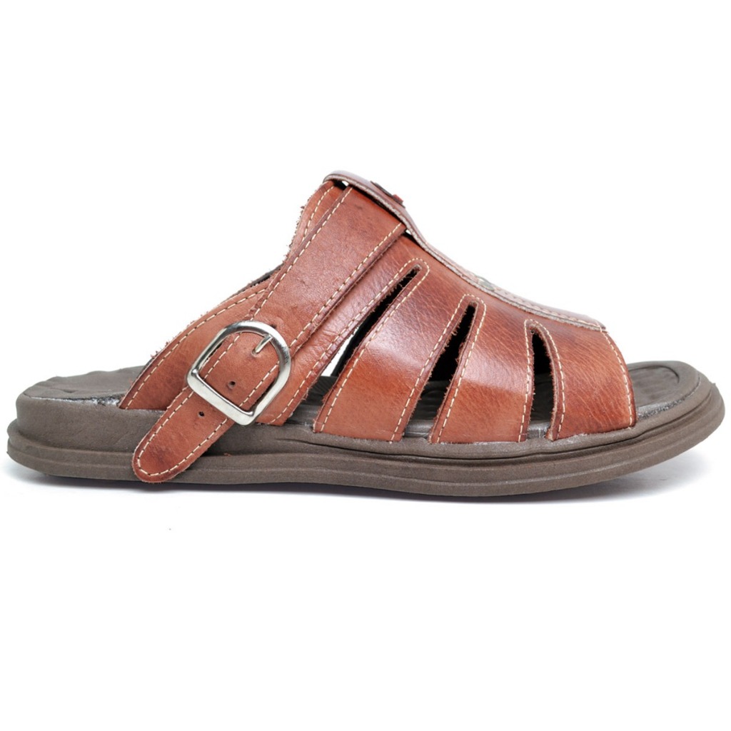 Sandália Chinela Masculina Ortopédica Em Couro Legitimo Pinhão