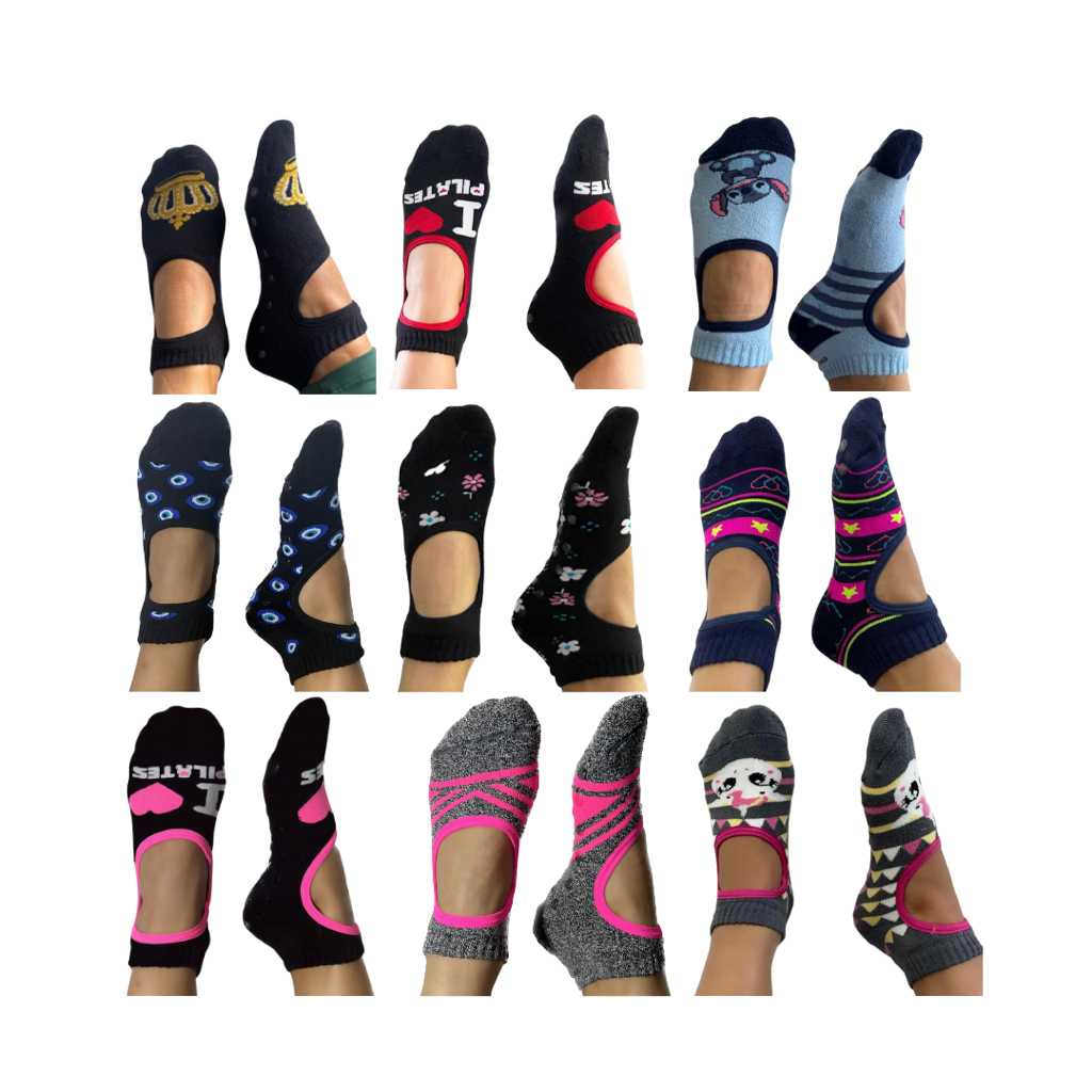 Kit 10 pares Meia Sapatilha Feminina Antiderrapante Pilates Botinha