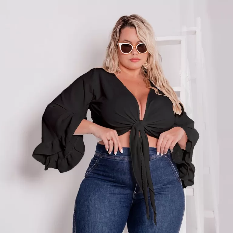 Cropped Feminino Manga Longa Com Amarração Moder