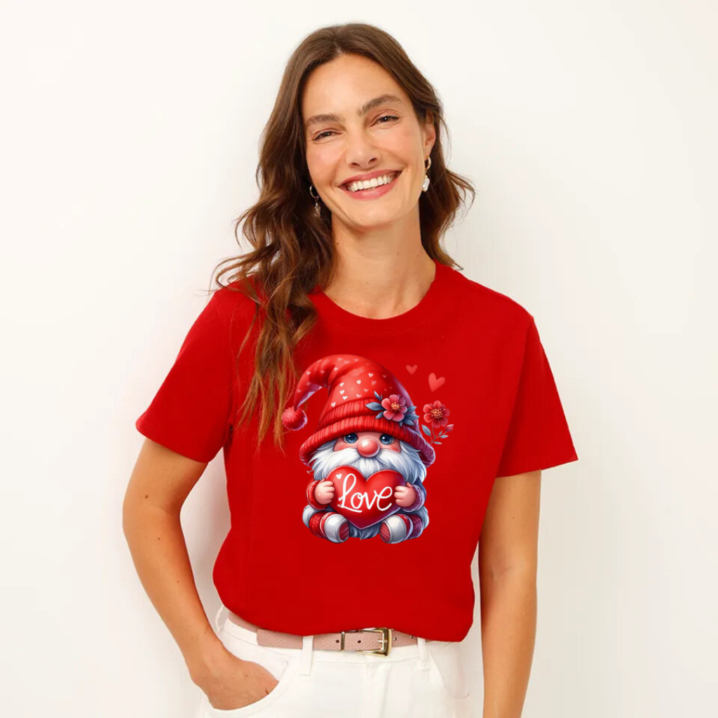 Camiseta Básica Vermelha Estampa Final de Ano Papai Noel Love Camiseta Família Festa