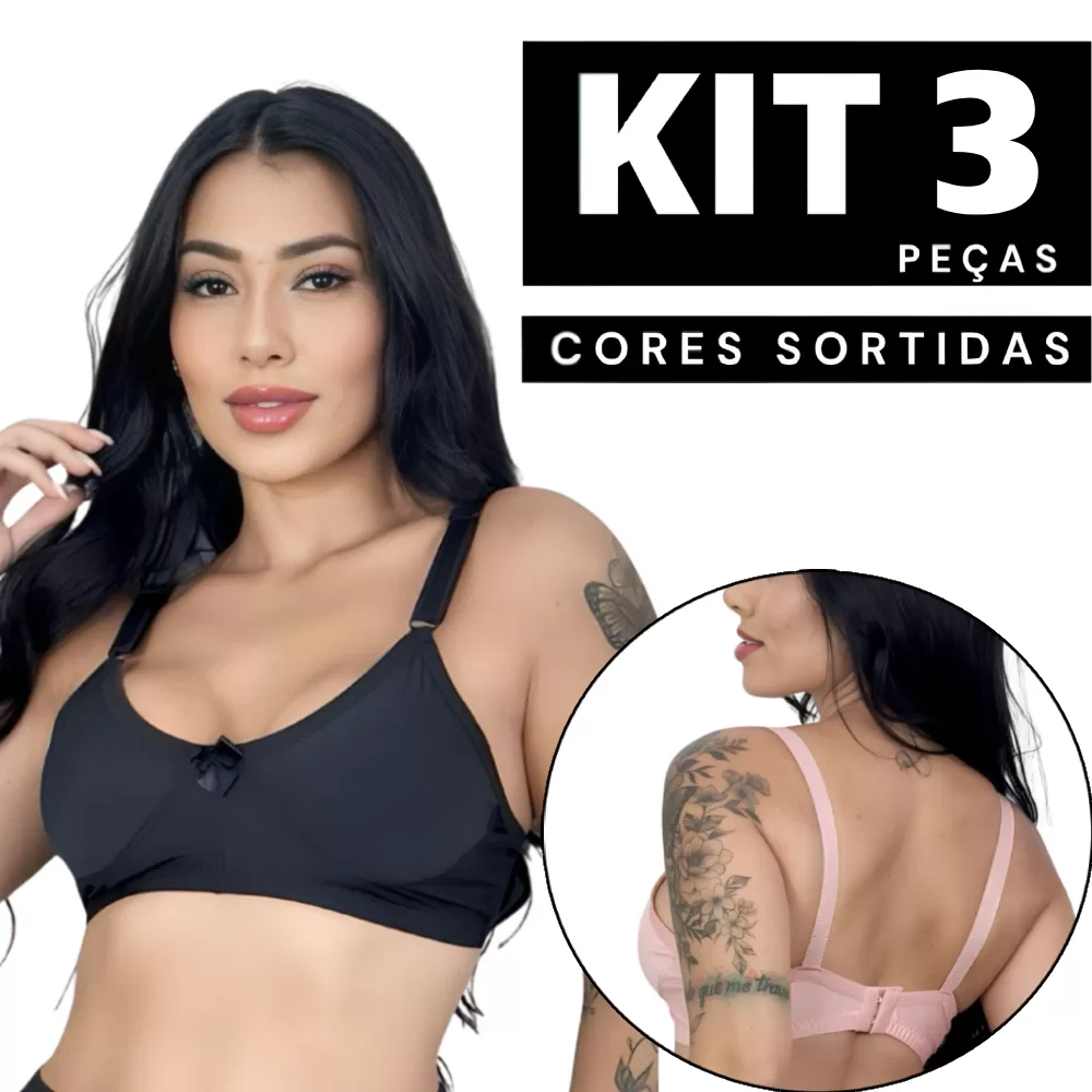 Kit 1 à 3 Sutiã Sem Bojo e Sem Aro Confortável Uso Diário